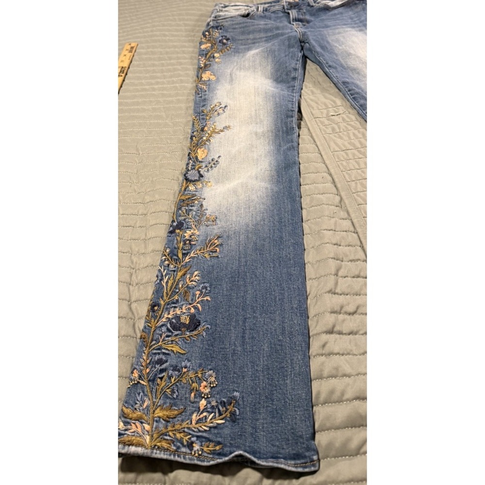 Driftwood Kelly Jeans Womens 30 Floral Embroidered Bootcut Blue Stretch Boho - Picture 4 of 13